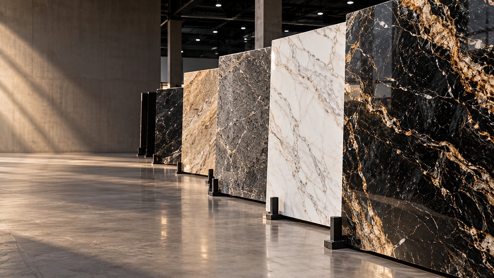 Polished granite and marble slabs on display – M W Premium Stone